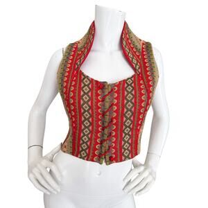 Richard Tyler Vintage 90's Corset Vest Top Southwestern Woven Lace Up Crop 8